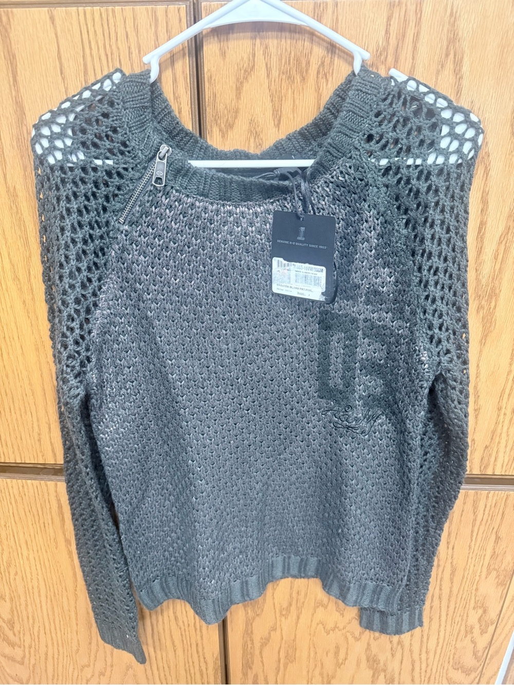 Harley Davidson Open-Knit Gray Women's Sweater with Zip Accent